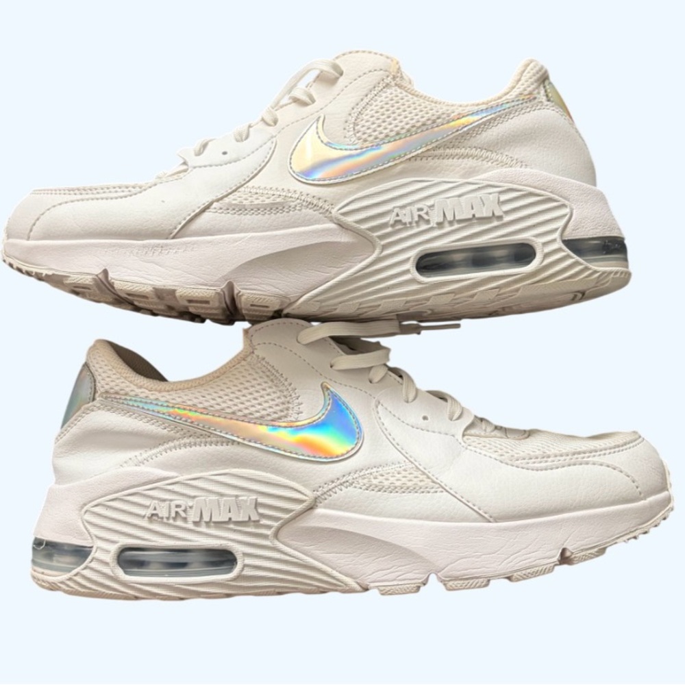 Nike Air Max Men's Athletic Sneakers in Cream with Iridescent Swoosh